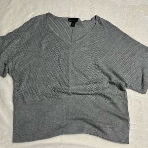 Lane Bryant Silver Metallic Ribbed V-Neck Top